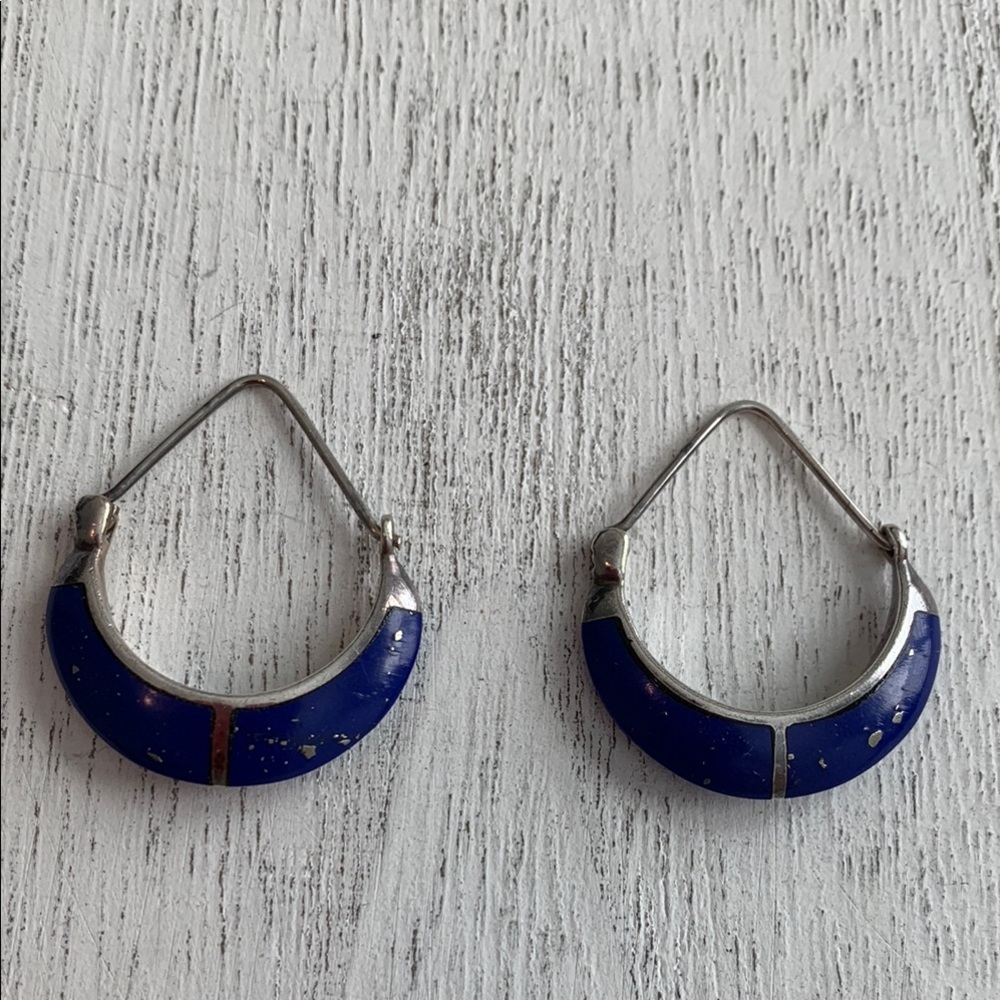 Blue Lapis and Sterling Silver Hoop Earrings